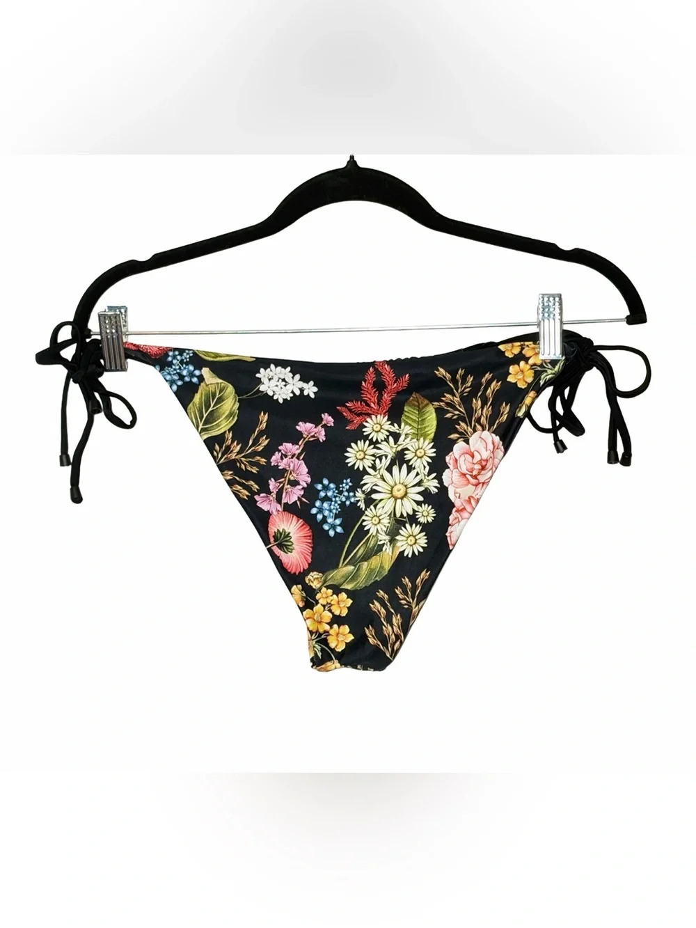 NWT Agua Bendita Floral Side-Tie Bikini Bottoms in Black Botanical Print Size XL